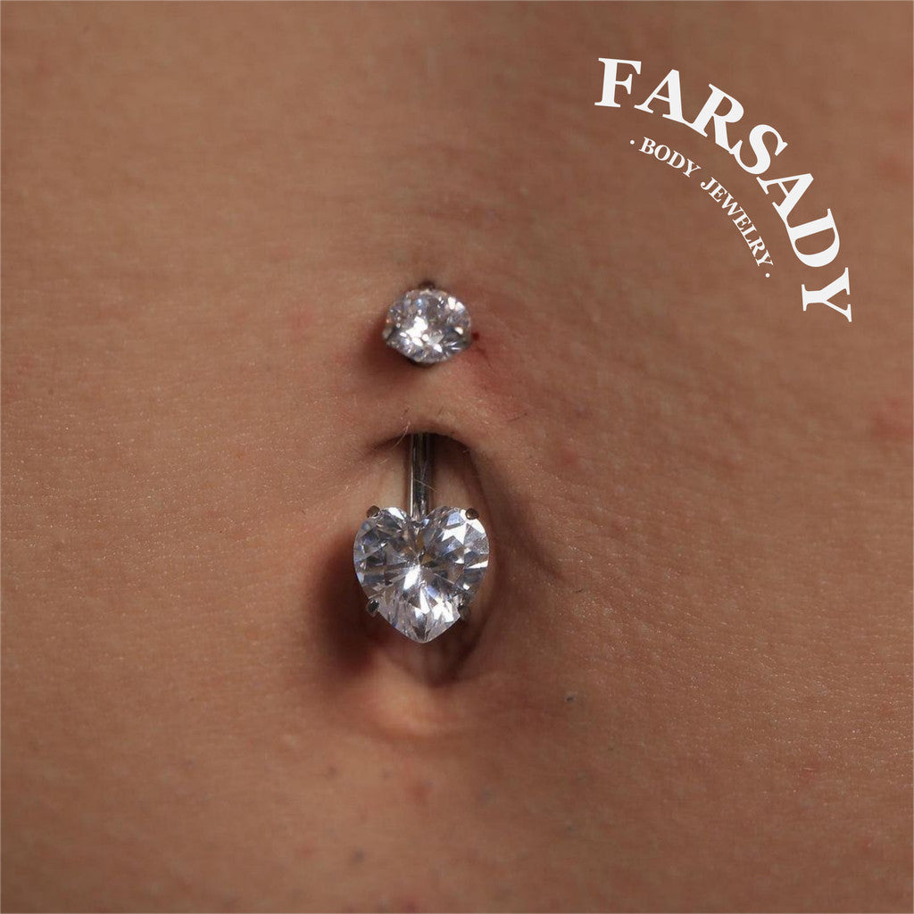 Star & Heart Tandem - F136 Titanium Internally Threaded Belly Button Ring / Fits 14G Navel Piercing