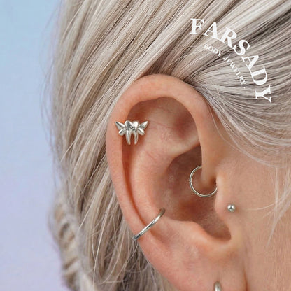 Tooth Wing - 925 Silver Threadless Stud / Fits Cartilage Helix Tragus Lobe Earring