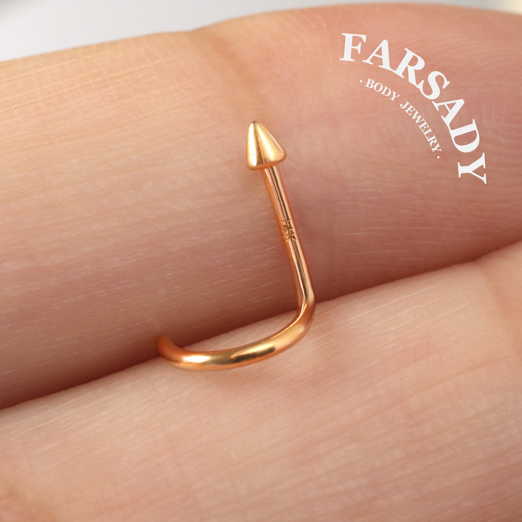 Minimal Spike & Ball - Solid 14K Gold Screw End Stud / Fit 20G Nostril Piercing