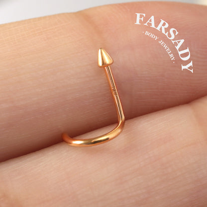 Minimal Spike & Ball - Solid 14K Gold Screw End Stud / Fit 20G Nostril Piercing