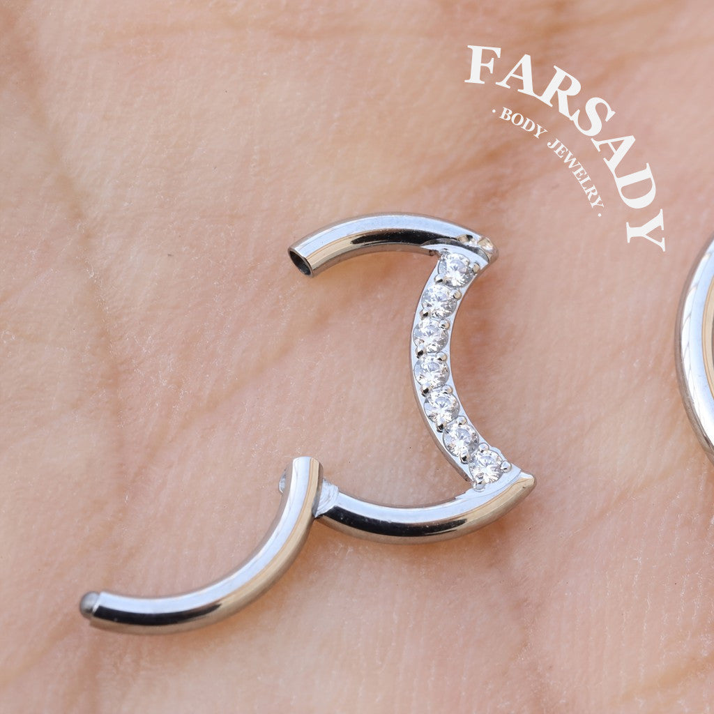 Crescent Shine - 316L Hinged Clicker Hoop / Fits 16G Daith Hoop Cartilage Earring / Hypoallergenic Jewelry for Sensitive Skin, Elegant Piercing Jewelry for Daily Wear & Gifts