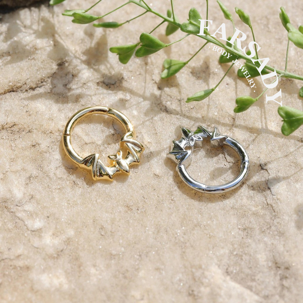 16G Bat Septum Ring Hinged Daith Earring Shine Nostril Clicker Nose Hoop Silver Gold Black Colors Daily Wear Piercing Jewelry Individually Packaged Gift for Her