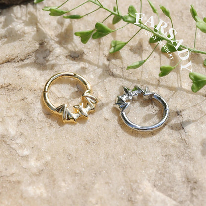 16G Bat Septum Ring Hinged Daith Earring Shine Nostril Clicker Nose Hoop Silver Gold Black Colors Daily Wear Piercing Jewelry Individually Packaged Gift for Her