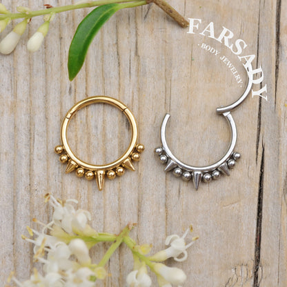 16G Titanium Spike Septum Ring, 8mm 10mm Silver Helix Hoop Earring, Gold Conch Ring Clicker, Hinged Earrings, Gothic Piercing Jewelry