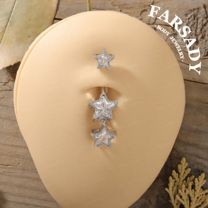 Star Spark - CZ Dangle Belly Button Ring / Fits 14G Navel Piercing / Waterproof & Hypoallergenic for Sensitive Skin, Daily Wear Elegant Jewelry, Perfect Gift