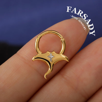 Manta Annulus - 925 Silver Hinged Clicker Hoop / Fits 16G Septum Ring Helix Conch Daith Earring