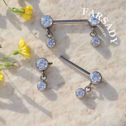 Tassel Crystal - 2PCS F136 Titanium Internally Threaded Straight Barbell / Fits 16G Chest Piercing Nose Bridge