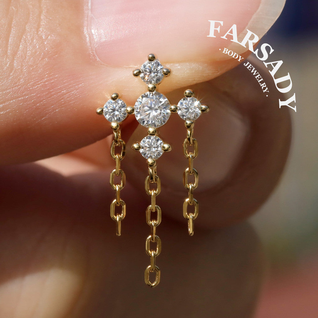 Cross Drift - 925 Silver Threadless Stud / Fits Cartilage Helix Tragus Lobe Earring