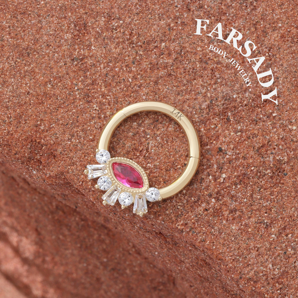 Crimson Iris - Solid 14K Gold Hinged Clicker Hoop / Fits 16G Septum Ring Helix Conch Cartilage Earring