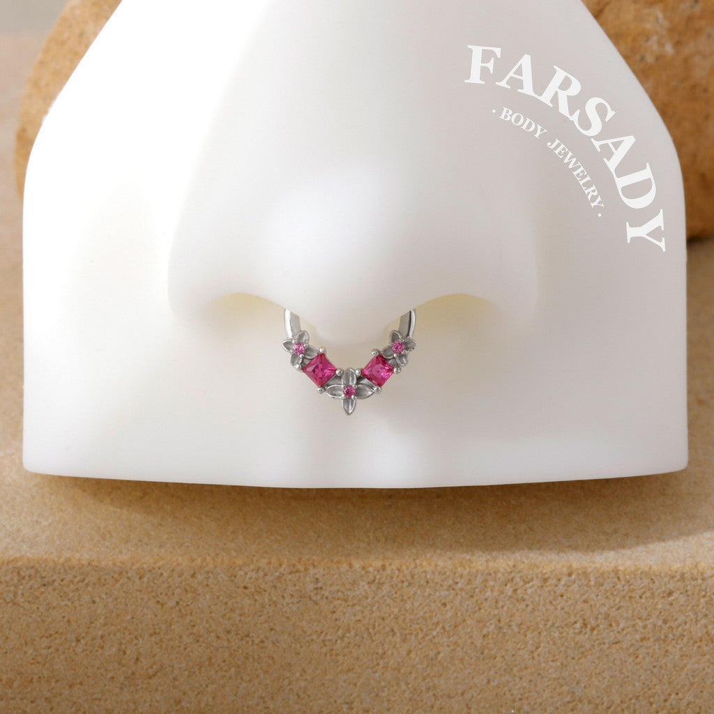 Fuchsia Arc - 925 Silver Hinged Clicker Hoop / Fits 16G Septum Ring Helix Conch Daith Earring