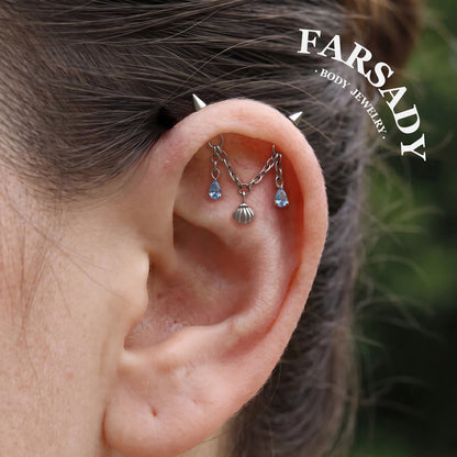 Tide Shell - F136 Titanium Internally Threaded Stud / Fits Double Vertical Helix Piercing