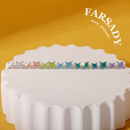 Rainbow Clover - F136 Titanium Colorful CZ Replacement Tops / Fits Internal Thread Ear Studs