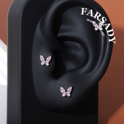 Blush Butterfly - F136 Titanium Internally Threaded Stud / Fits Cartilage Helix Tragus Lobe Nostril Piercing