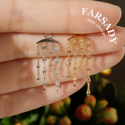 Silver Stream Tassel - 925 Sterling Silver Red CZ Dangle Charm / Interchangeable Hoop Earring Pendant for Helix Daith Cartilage Piercing