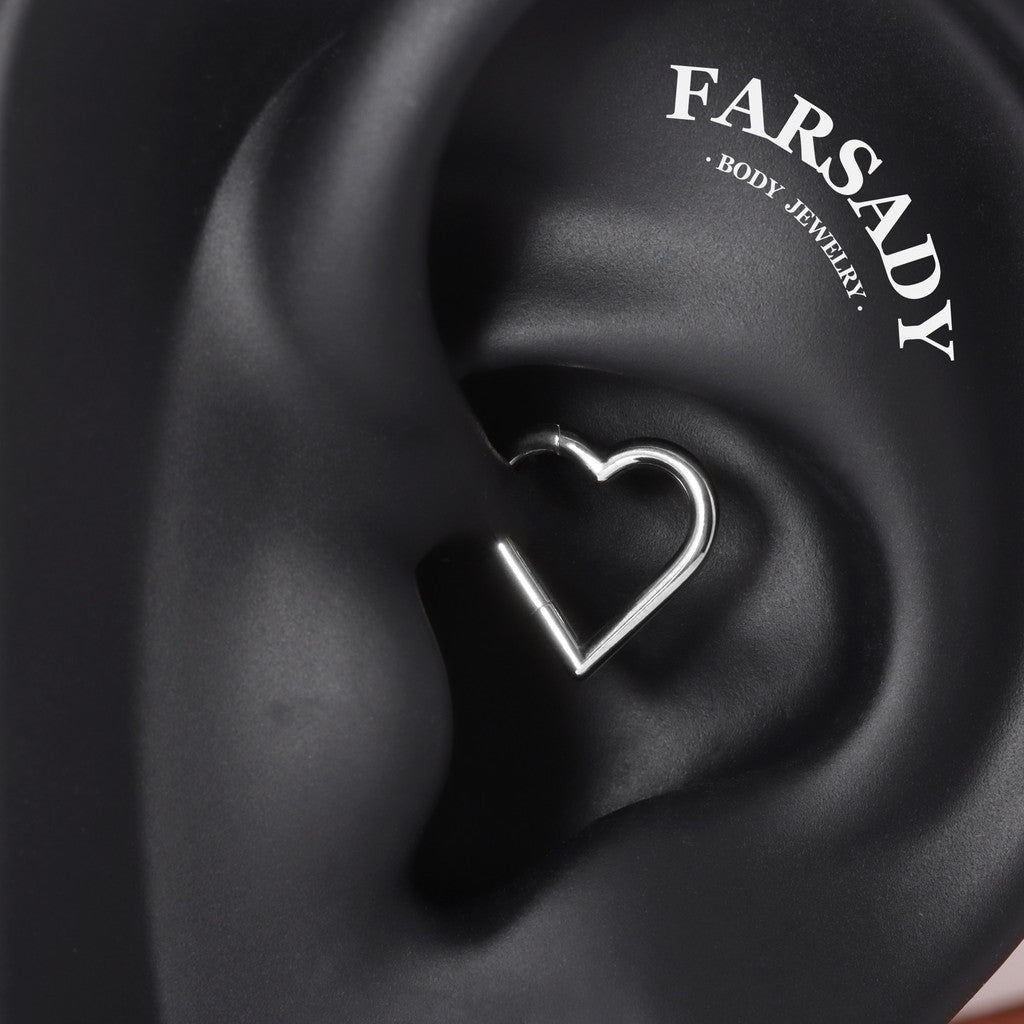 16G Titanium Heart Daith Earring, Hinged Clicker Hoop Gold Plated, Daith Piercing Jewelry, Helix Tragus Ring 1.2x8mm 10mm