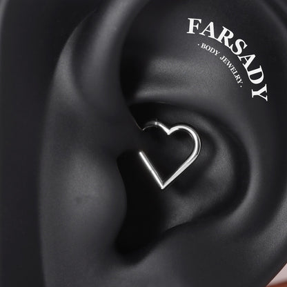 16G Titanium Heart Daith Earring, Hinged Clicker Hoop Gold Plated, Daith Piercing Jewelry, Helix Tragus Ring 1.2x8mm 10mm