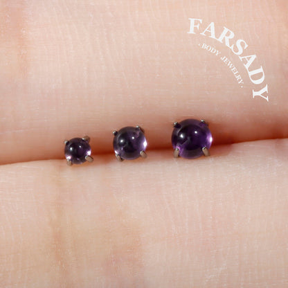 Amethyst Gradus - F136 Titanium Natural Amethyst Replacement Tops / Fits Threadless Ear Studs / Multi Size Tops for Helix Tragus Cartilage Piercing DIY Jewelry Parts