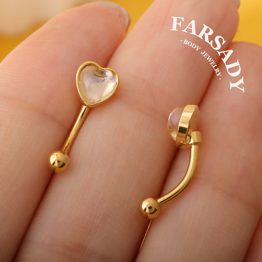 Moonlight Heart - 316L Clear CZ Curved Barbell / Fits 16G Rook Daith Earring Lip Eyebrow Cartilage Piercing