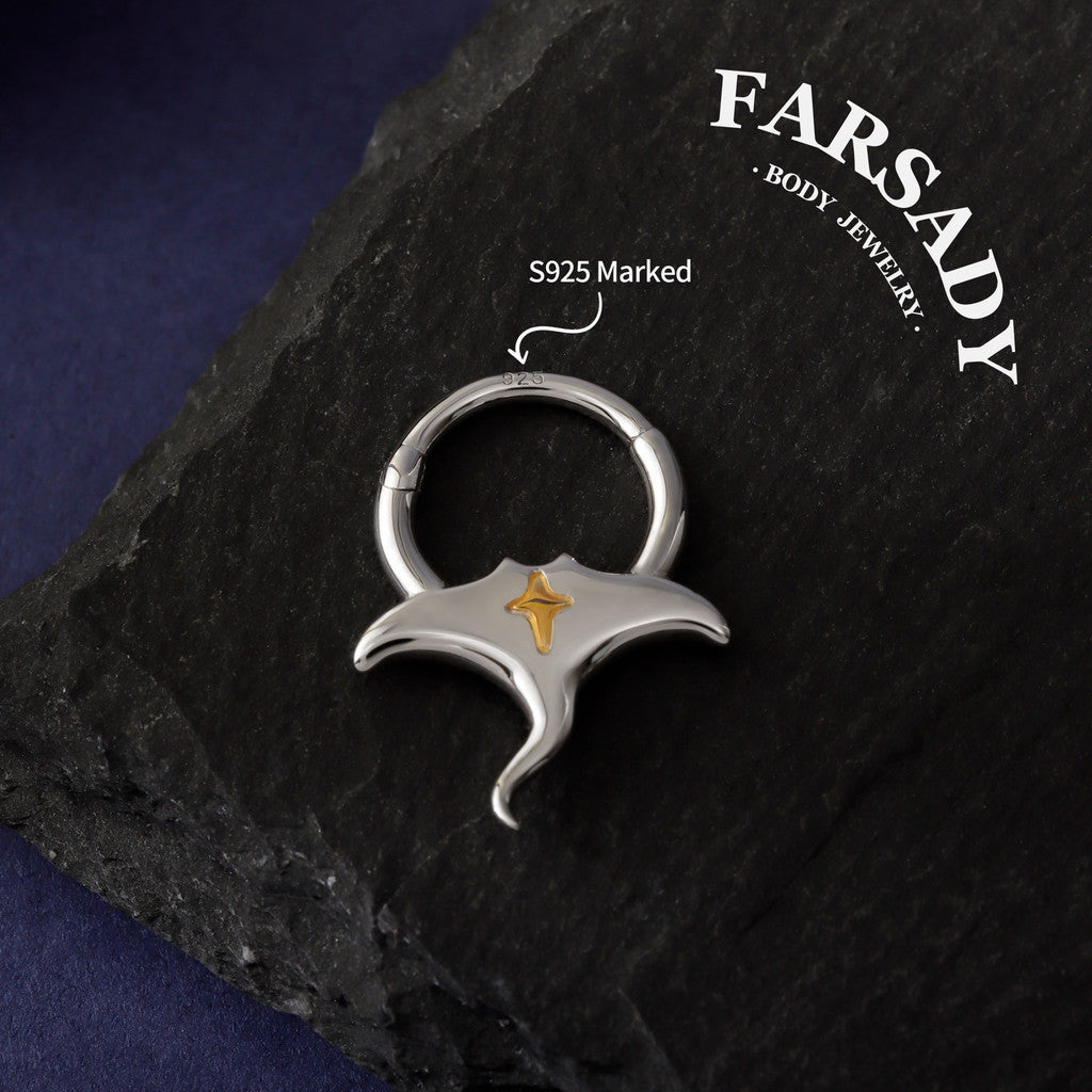 Manta Annulus - 925 Silver Hinged Clicker Hoop / Fits 16G Septum Ring Helix Conch Daith Earring