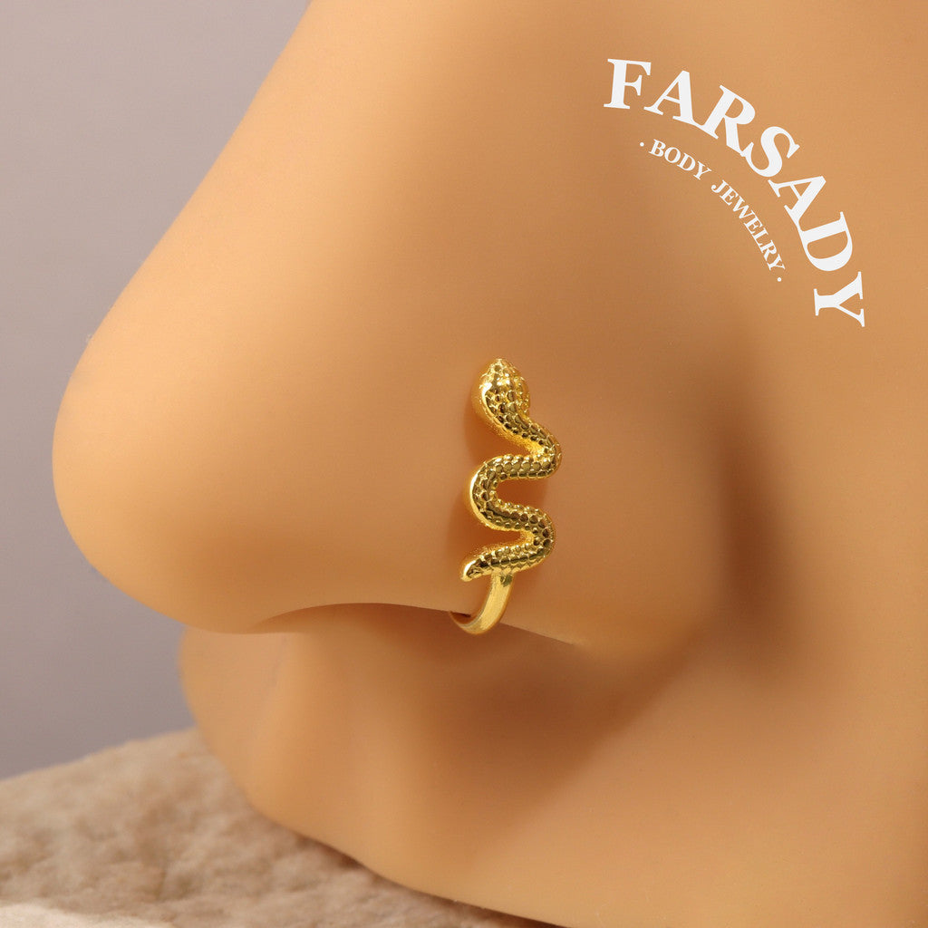 Golden Serpent Coil - 925 Silver Fake Nose Ring / Fit Non-Pierced Nose Ring