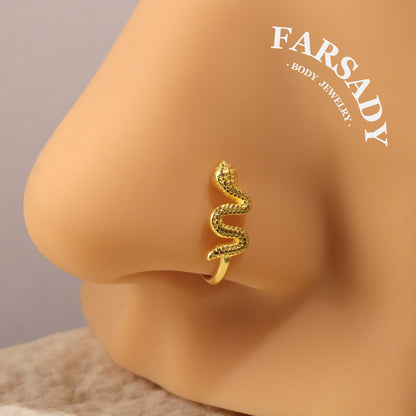 Golden Serpent Coil - 925 Silver Fake Nose Ring / Fit Non-Pierced Nose Ring