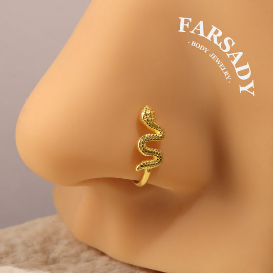 Golden Serpent Coil - 925 Silver Fake Nose Ring / Fit Non-Pierced Nose Ring