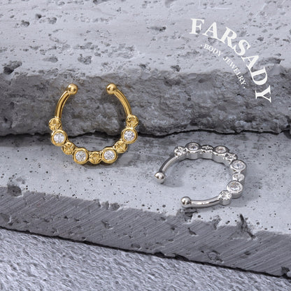 Starlet Crescent Halo - 316L Fake Nose Ring C-Hoop Piercing / Fit Non-Pierced Septum Ring