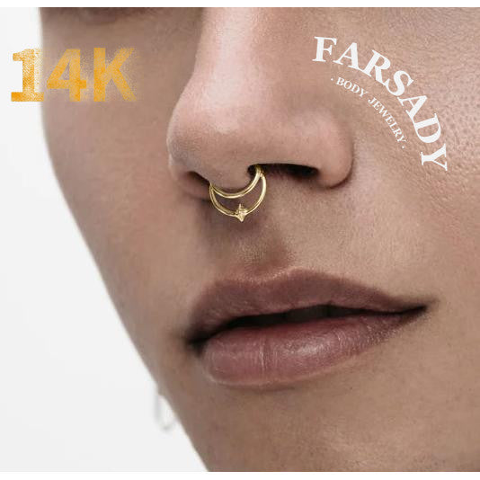 Lunar Spike - Solid 14K Gold Hinged Clicker Hoop / Fits 16G Septum Ring Helix Conch Cartilage Earring