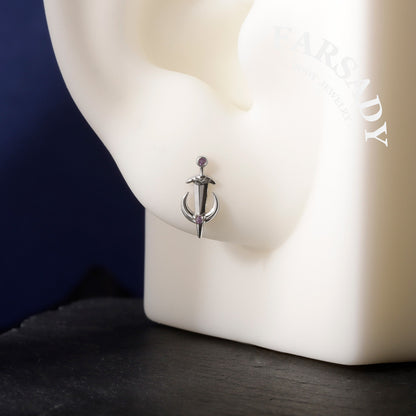 Lunar Sword - 925 Silver Threadless Stud / Fits Cartilage Helix Tragus Lobe Nostril Piercing