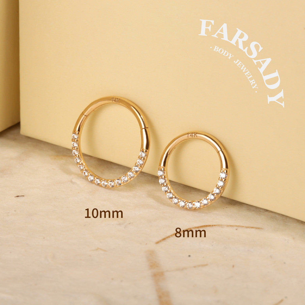 Gold Spark - Solid 14K Gold Hinged Clicker Hoop / Fits 16G Septum Ring Helix Conch Cartilage Earring