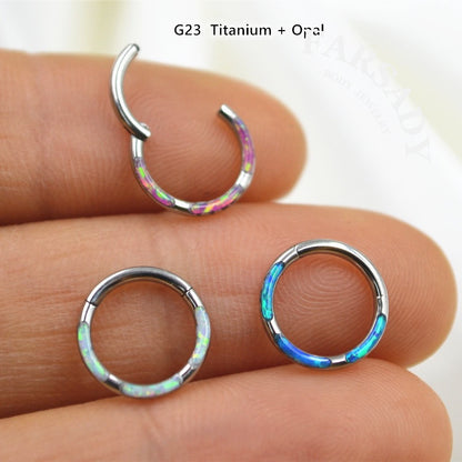 Opal Tide - F136 Titanium Hinged Clicker Hoop / Fits 16G Septum Ring Helix Conch Cartilage Earring