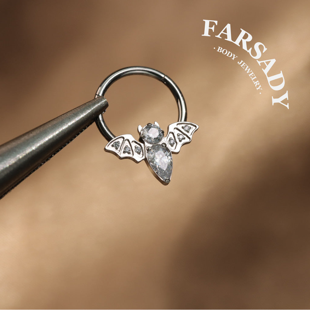 Moon Bat - ASTM F136 Titanium Hinged Clicker Hoop / Fits 16G Septum Ring Helix Conch Cartilage Earring