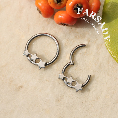 Linked Stars - ASTM F136 Titanium Hinged Clicker Hoop / Fits 16G Septum Ring Helix Conch Cartilage Earring
