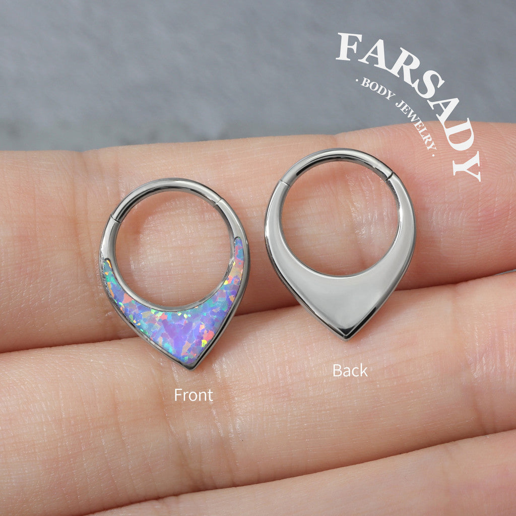 Opal Tear - ASTM F136 Titanium Hinged Clicker Hoop / Fits 16G Septum Ring Helix Conch Cartilage Earring
