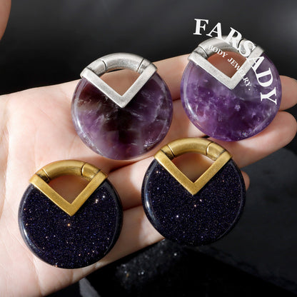 Amethyst Nox - 316L Magnetic Hinged Ear Weights / Fits 3G 2G Stretched Ear Lobes Tunnels Plugs