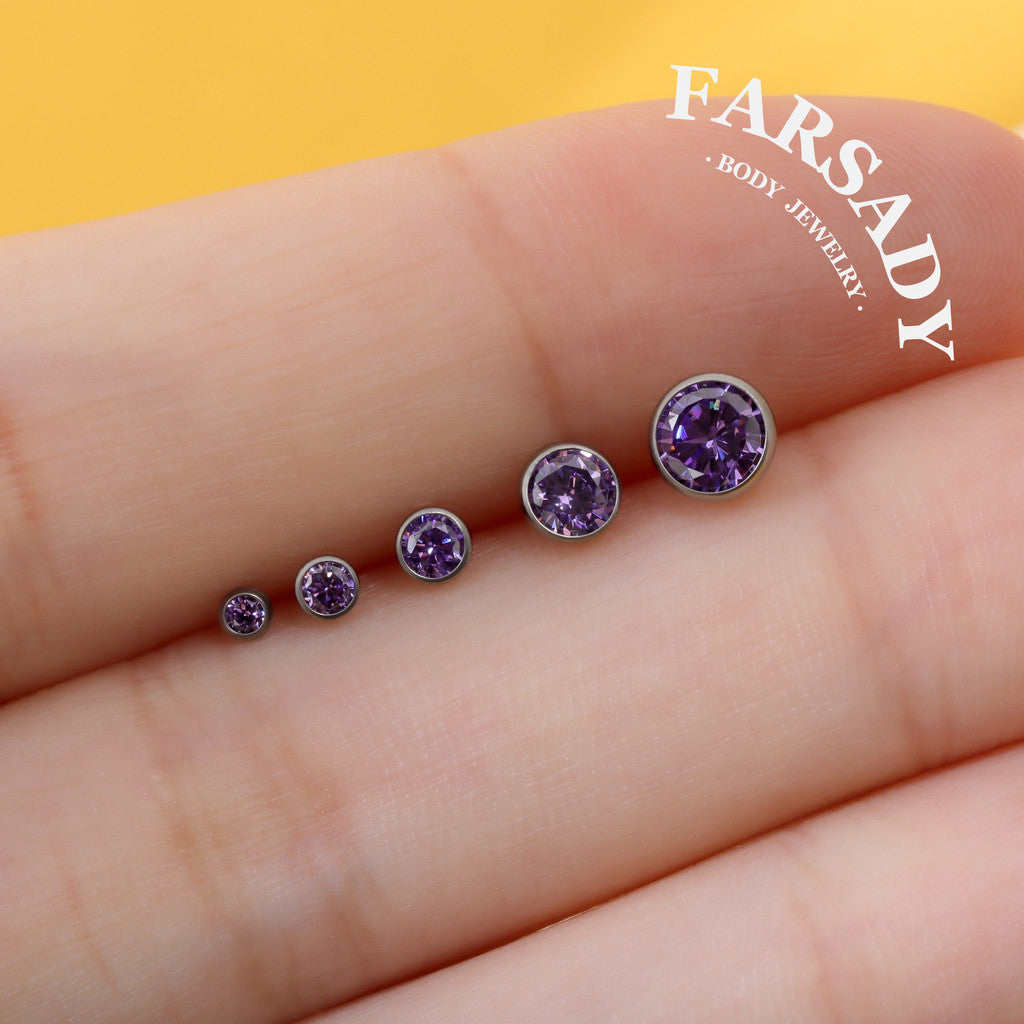 Gradient Color Zircon - F136 Titanium Colorful CZ Replacement Tops / Fits Threadless Ear Studs