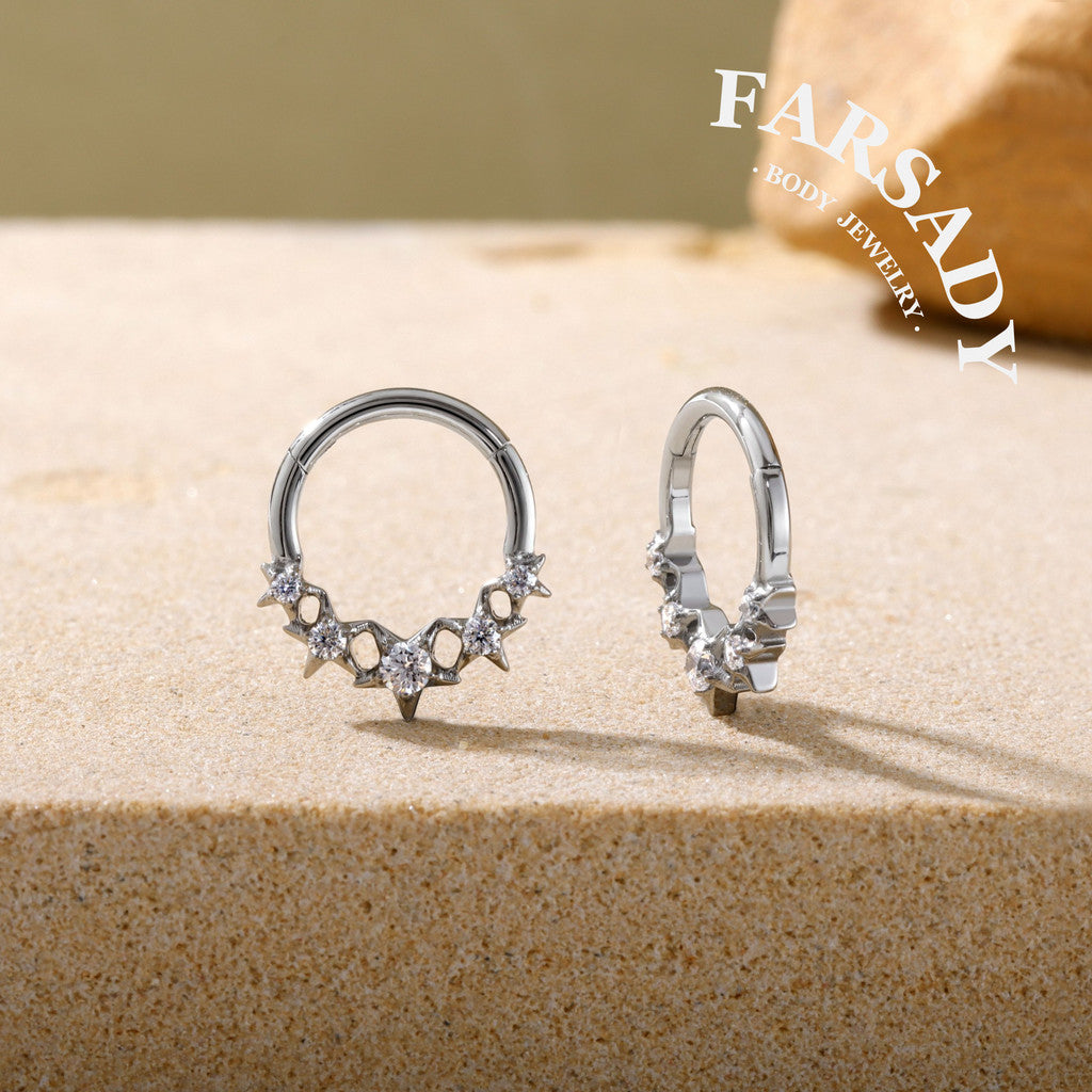 Star Coven - F136 Titanium Hinged Clicker Hoop / Fits 16G Septum Ring Helix Conch Cartilage Earring