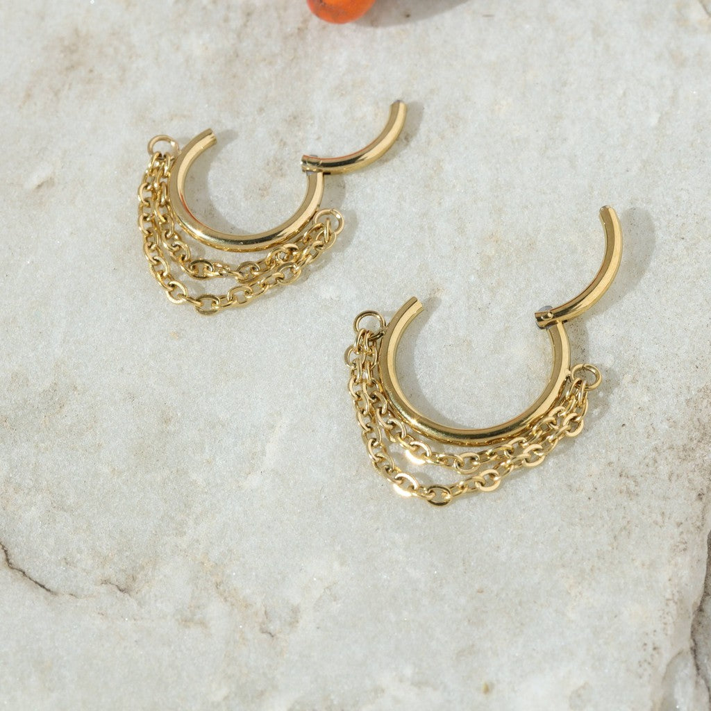 Chain Veil - Double Chain Dangle Hinged Clicker Hoop / Fits 16G Septum Ring Helix Conch Cartilage Earring