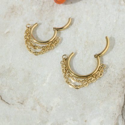 Chain Veil - Double Chain Dangle Hinged Clicker Hoop / Fits 16G Septum Ring Helix Conch Cartilage Earring