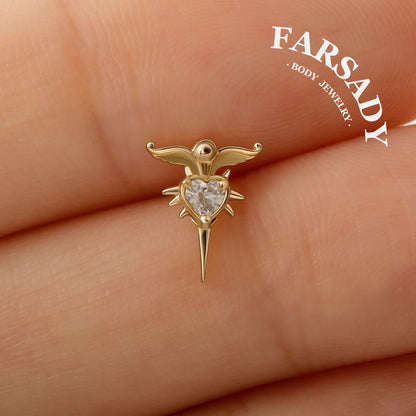 Winged Thorn - 925 Silver Threadless Stud / Fits Cartilage Helix Tragus Lobe Nostril Piercing
