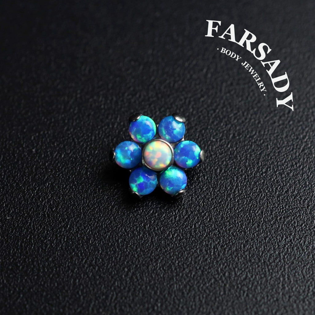 Six Stone Flower - F136 Titanium Internally Threaded Stud / Fits Cartilage Helix Tragus Lobe Nostril Piercing