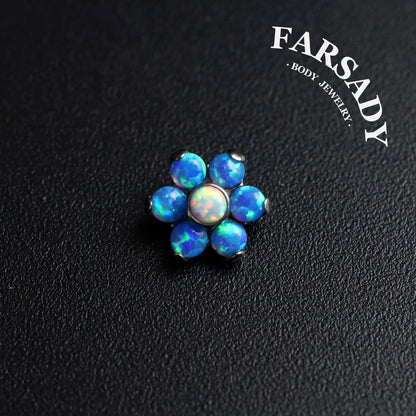 Six Stone Flower - F136 Titanium Internally Threaded Stud / Fits Cartilage Helix Tragus Lobe Nostril Piercing
