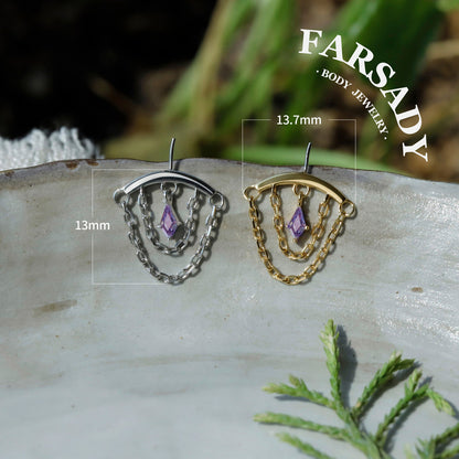 Double Veil - 925 Silver Threadless Stud / Fits Vertical Helix Hidden Rook Earring