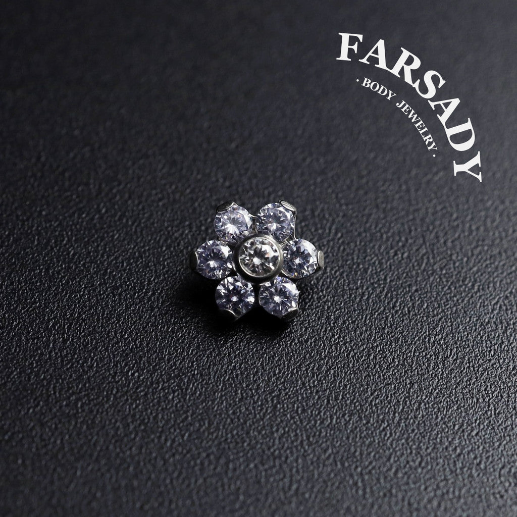 Six Stone Flower - F136 Titanium Internally Threaded Stud / Fits Cartilage Helix Tragus Lobe Nostril Piercing