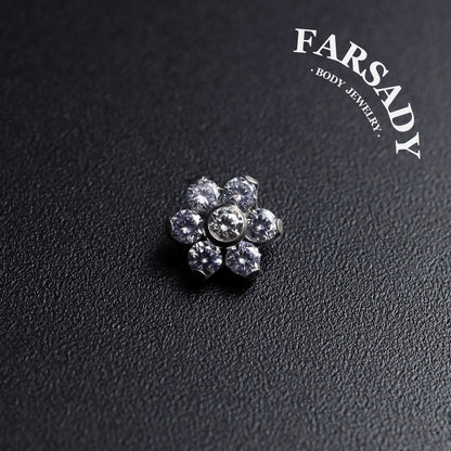 Six Stone Flower - F136 Titanium Internally Threaded Stud / Fits Cartilage Helix Tragus Lobe Nostril Piercing