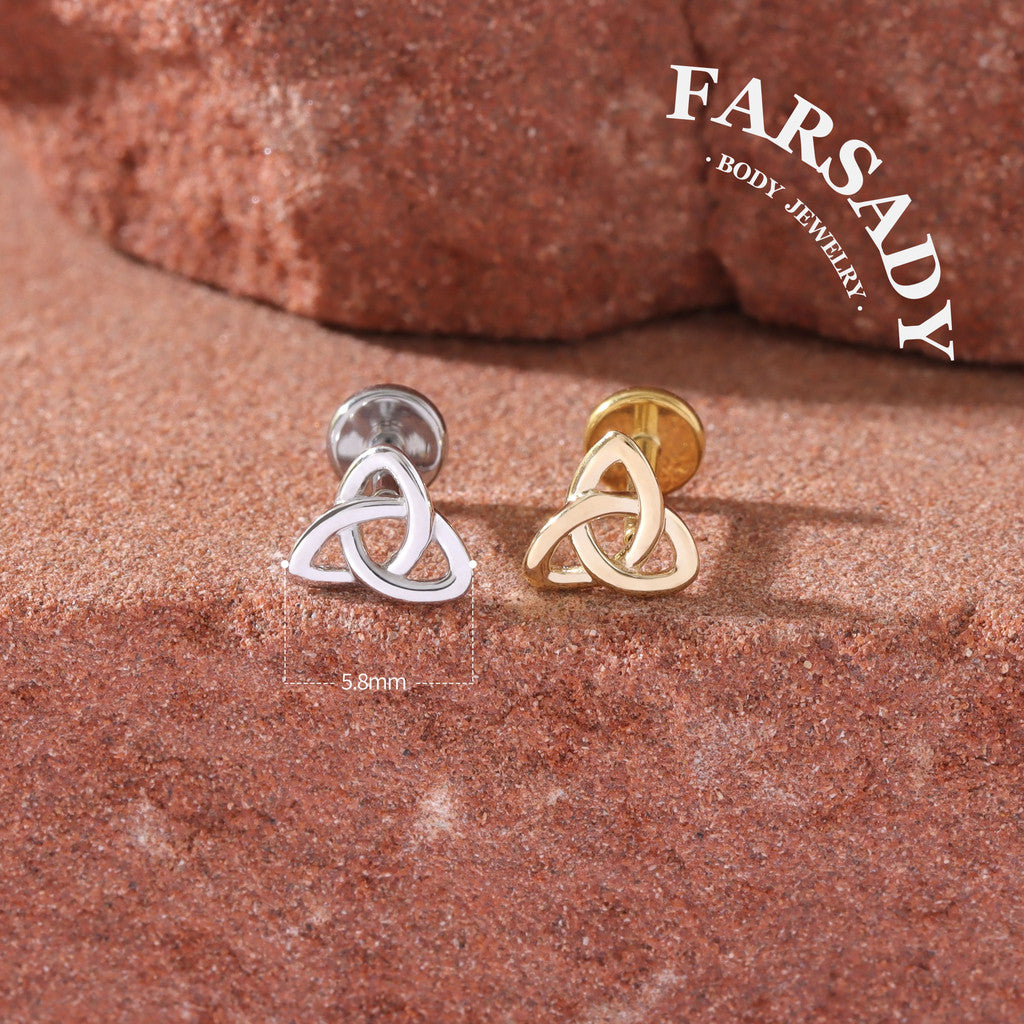 Trinity Knot - Solid 14K Gold Threadless Stud / Fits Cartilage Helix Tragus Lobe Nostril Piercing
