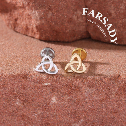 Trinity Knot - Solid 14K Gold Threadless Stud / Fits Cartilage Helix Tragus Lobe Nostril Piercing