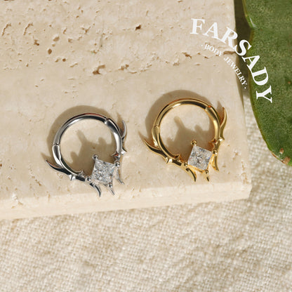 925 Sterling Silver Thorn Septum Clicker, 16G Princess Cut CZ Septum Ring, Gothic Daith Earring, Punk Nose Hoop, Silver & Gold Jewelry