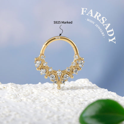 16G star septum ring Sterling Silver septum clicker, 8mm daith earring hoop silver, gold helix tragus hoop, septum piercing jewelry Handmade