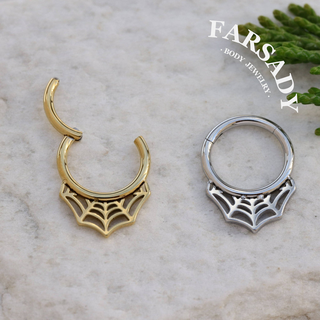 16G Spiderweb Hinged Septum Ring/Nose Ring Clicker/Sentulum Piercing Jewelry/Daith Earring Hoop/Helix Clicker Silvery Golden 1.2*8mm/10mm